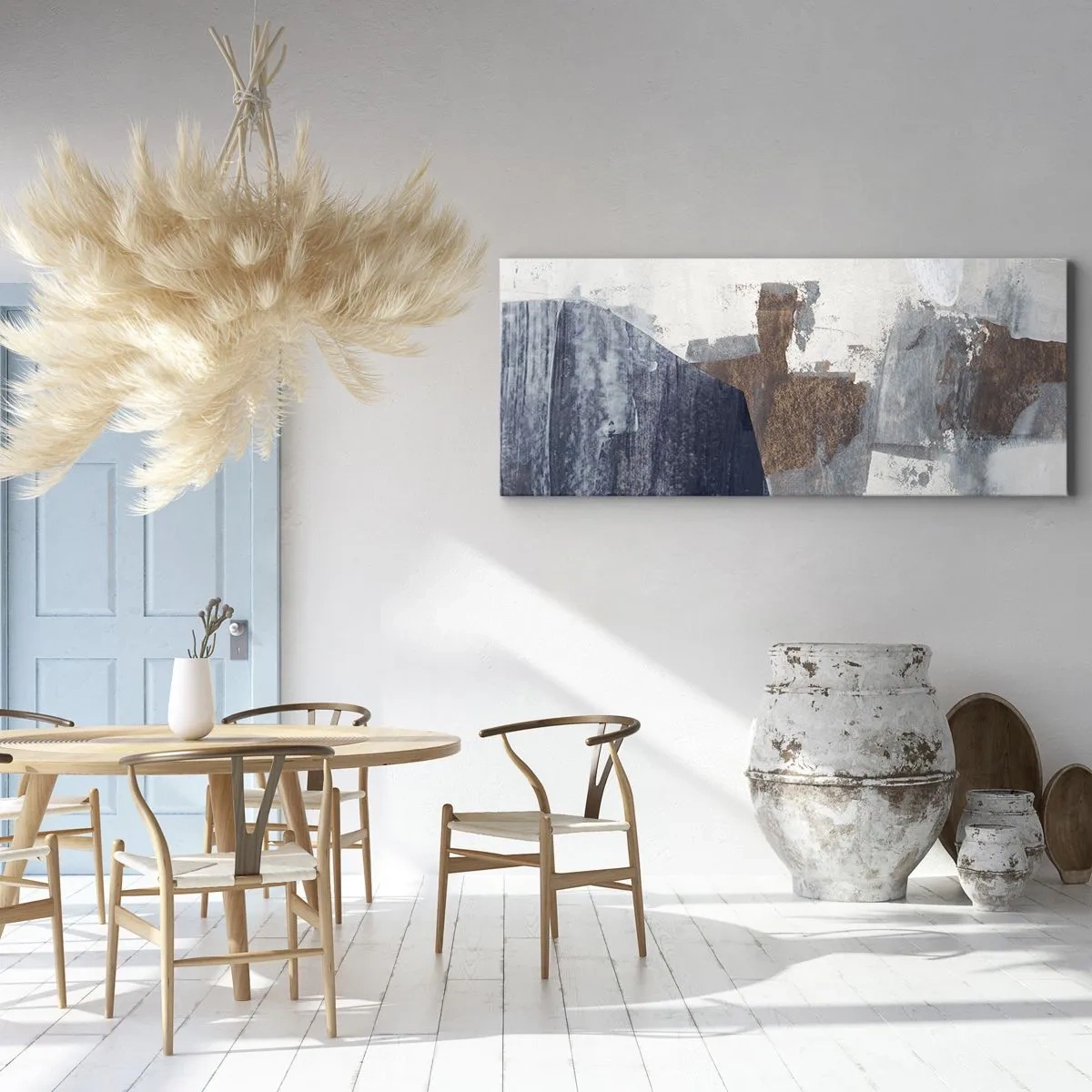 Obraz na plátne - Modro-hnedé tvary - 120x50 cm