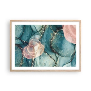 Plagát v ráme zo svetlého duba - Modré hodváb modré, ružový tyl - 70x50 cm