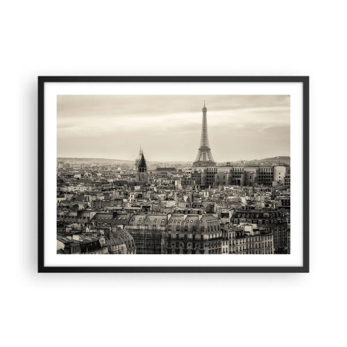 Plagát v čiernom ráme - Nad strechami Paríža - 70x50 cm