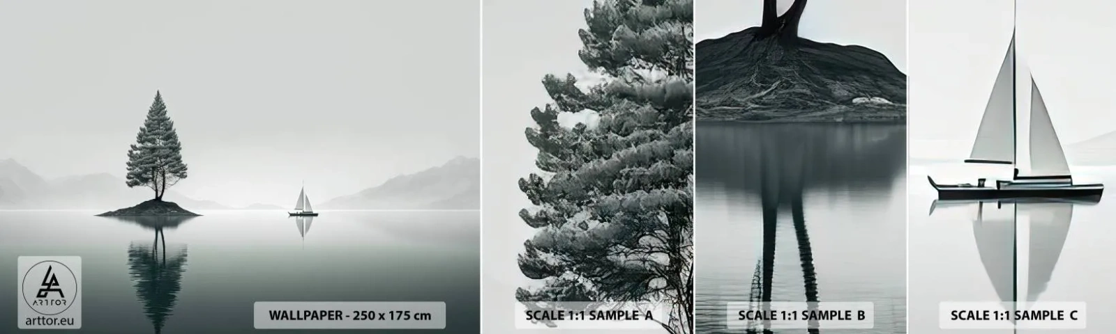 Vzorka samolepiacej fototapety Deluxe Sticker - Snívanie - Vyrovnanosť, Plachetnica, Jazero - 100x30 cm