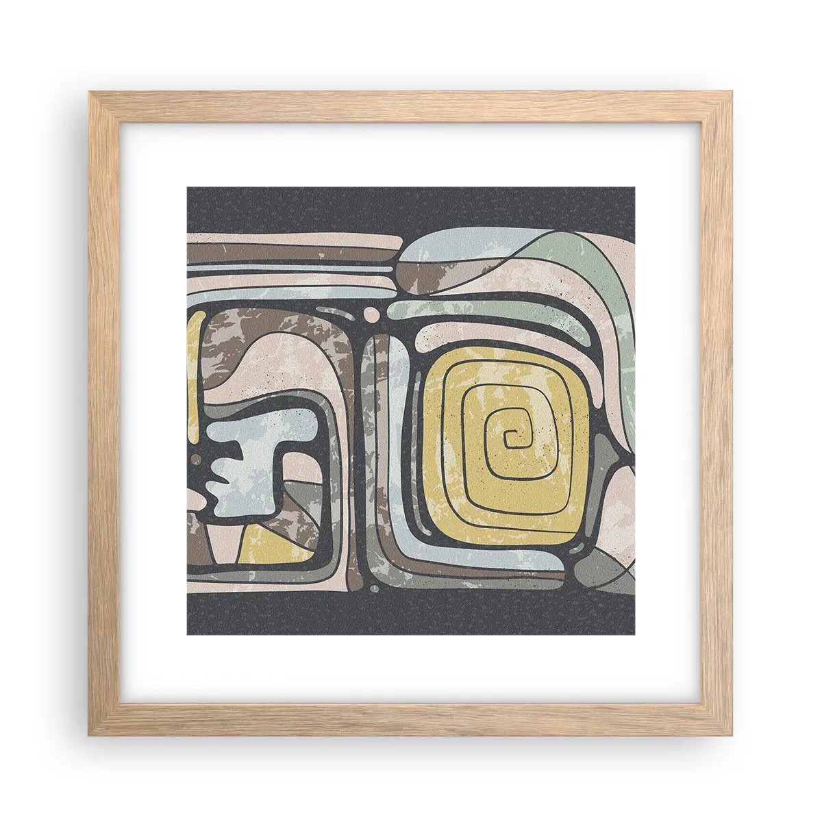 Plagát v ráme zo svetlého duba - Abstrakcia v predkolumbovskom duchu - 30x30 cm