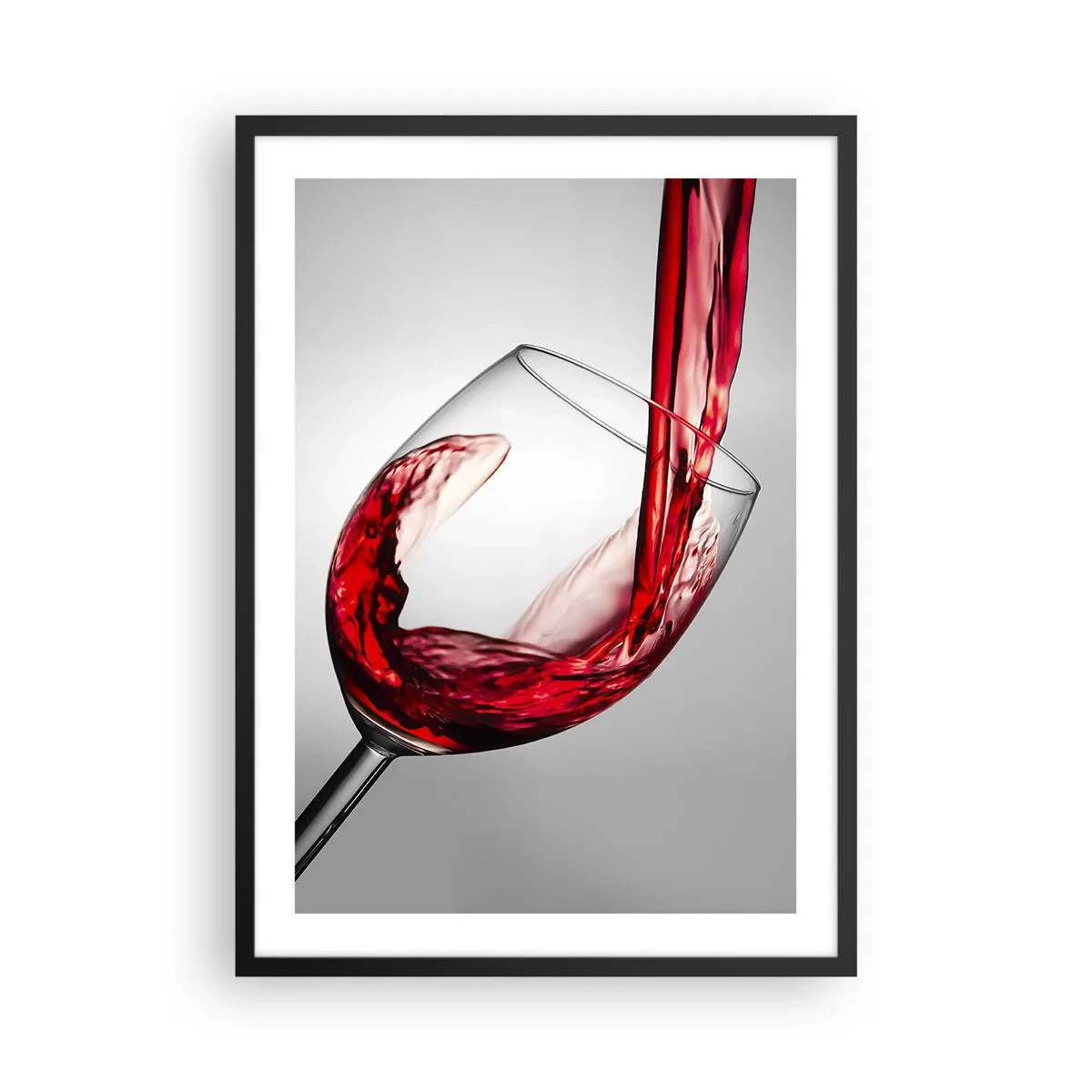 Plagát v čiernom ráme - Červené víno sa nalieva do pohára - 50x70cm - Farba - pohyb - zvuk - Moderná nástenná dekorácia do obývacej izby a spálne ARTTOR