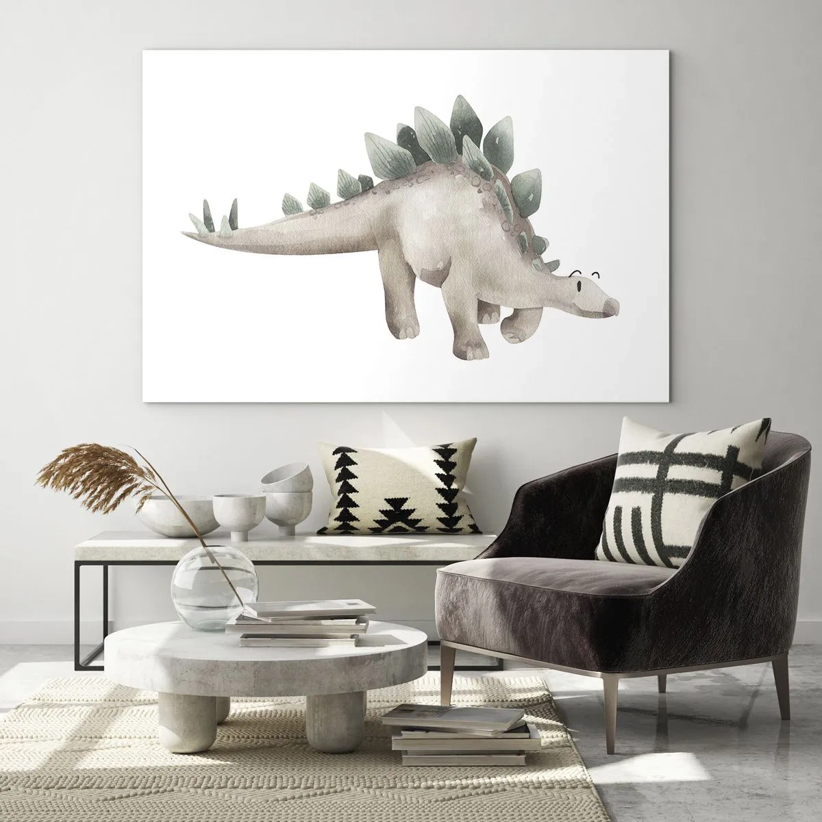 Obraz na skle - Roztomilý dinosaurus v pastelových farbách na bielom pozadí - 70x50cm - Váš priateľ - Moderná nástenná dekorácia do obývacej izby a spálne ARTTOR