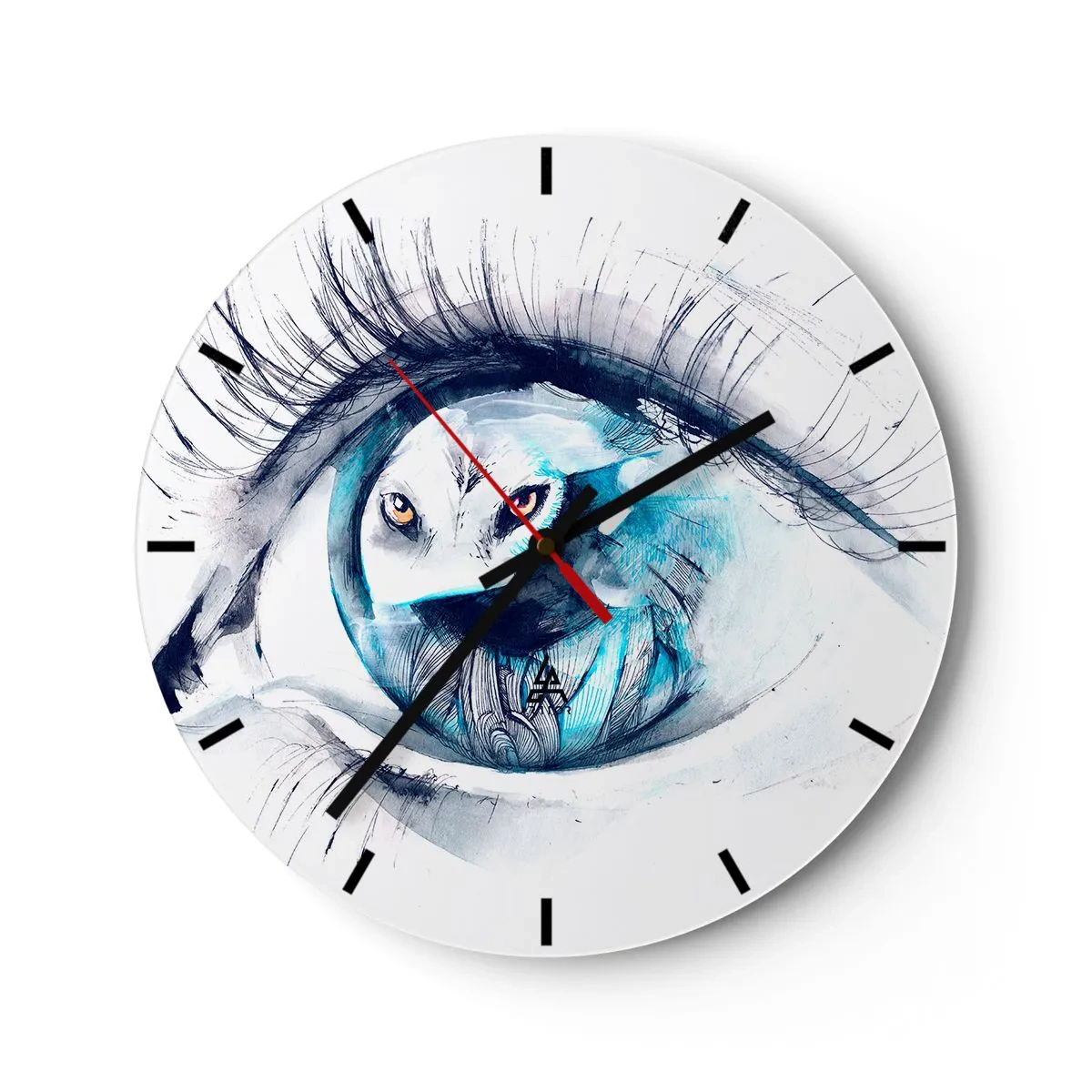 Nástenné hodiny - Umelecký motív vlčieho oka v odtieňoch modrej a bielej - 30x30cm - Z očí do očí s divočinou - Moderná nástenná dekorácia do obývacej izby, kuchyne a spálne ARTTOR