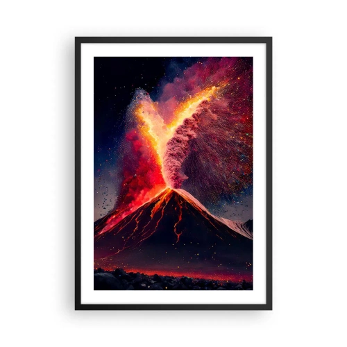 Plagát v čiernom ráme - Erupcia sopky v nočnej krajine - 50x70cm - Krása a hrôza - Moderná nástenná dekorácia do obývacej izby a spálne ARTTOR