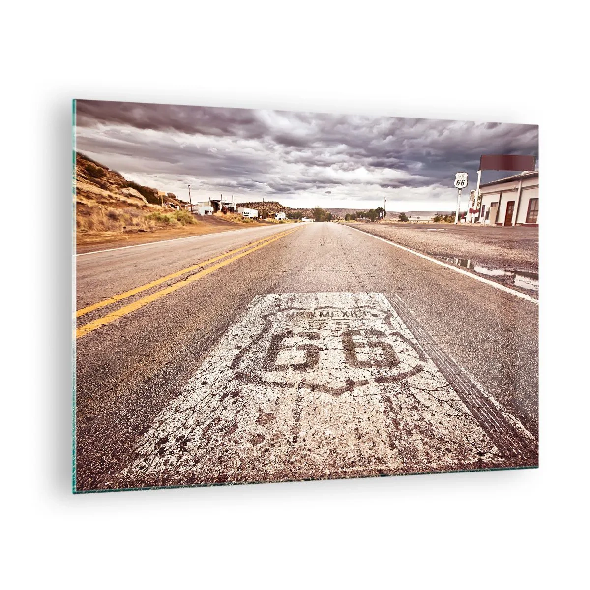 Obraz na skle - Cesta 66 s výhľadom na horizont - 70x50cm - Mother Road - americká legenda - Moderná nástenná dekorácia do obývacej izby a spálne ARTTOR