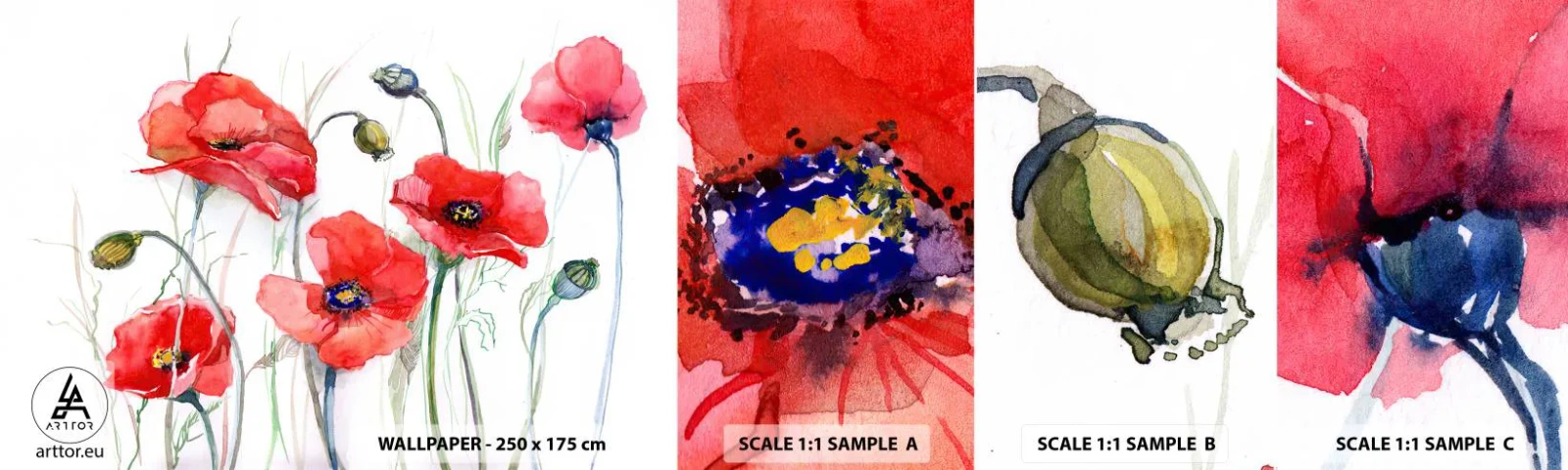 Vzorka samolepiacej fototapety Deluxe Sticker - Poľské kvety - Kvety, Mak, Príroda - 100x30 cm