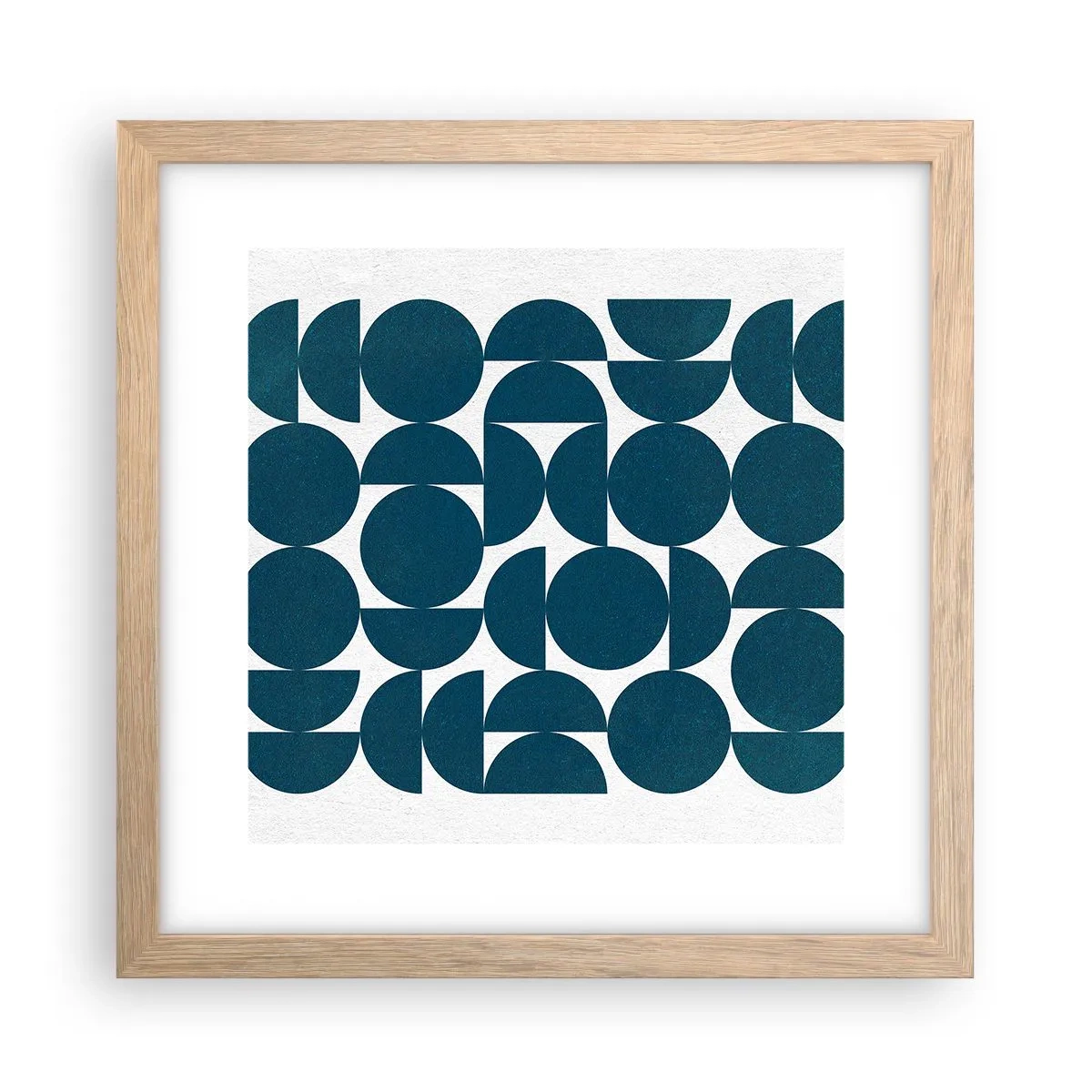 Plagát v ráme zo svetlého duba - Kruhy a polkruhy - 30x30 cm