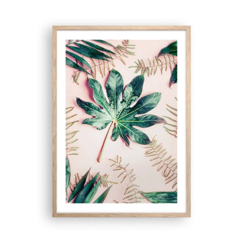 Plagát v ráme zo svetlého duba - Štúdia zelenej na ružovom pozadí - 50x70 cm