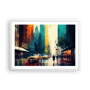 Plagát v bielom ráme - New York – tu je aj dážď farebný - 70x50 cm