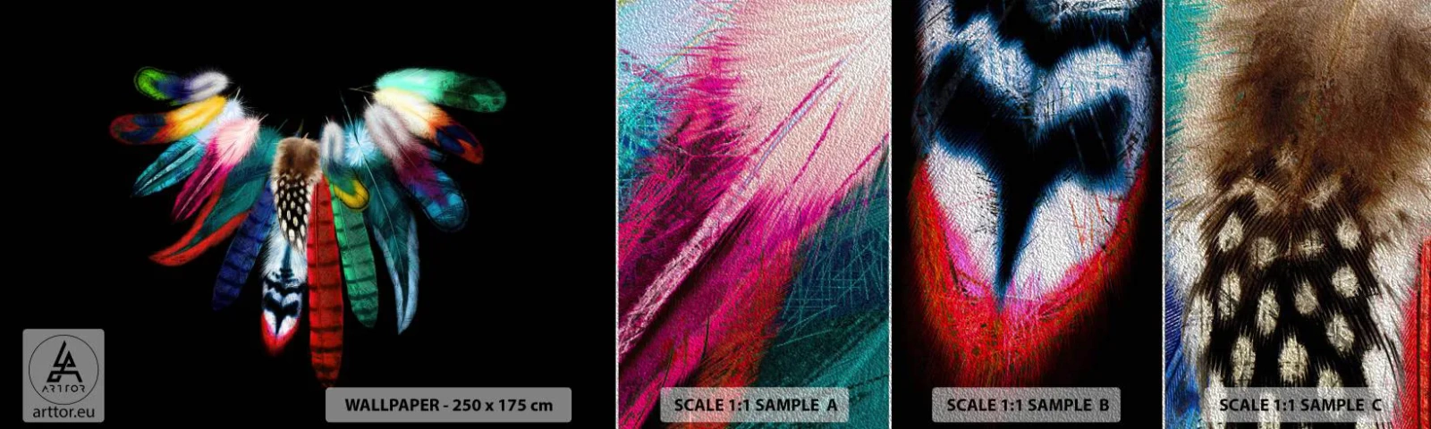 Vzorka fototapety Premium Sand - Indiánsky náhrdelník - Vtáčie pierko, Boho, Grafika - 100x30 cm