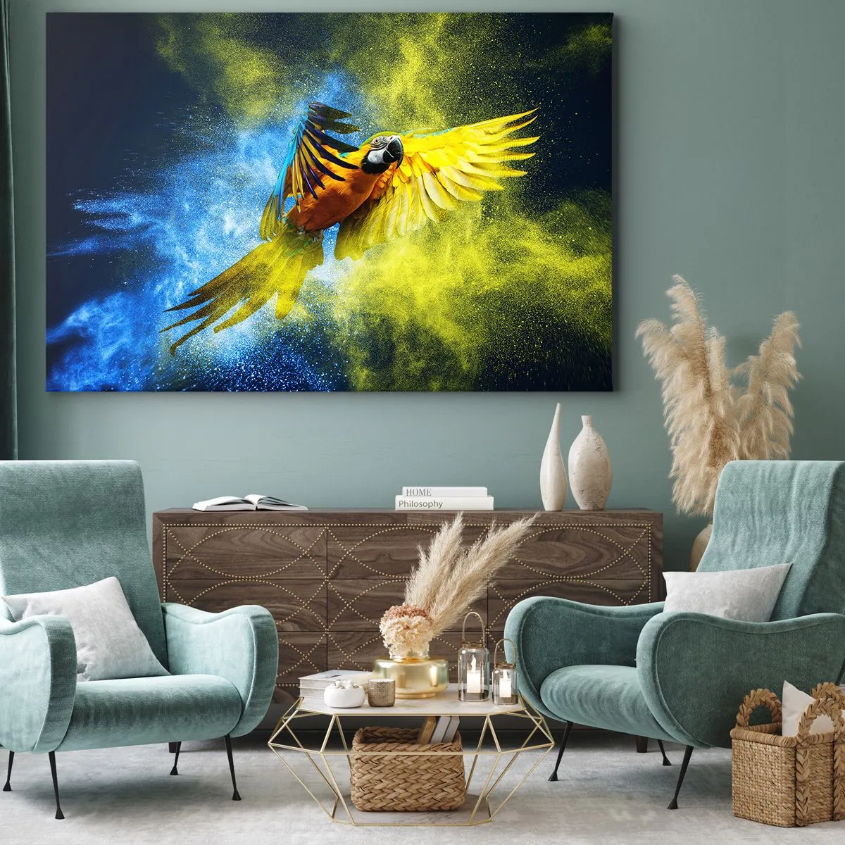 Obraz na plátne - V modro-zlatom prachu - 120x80 cm