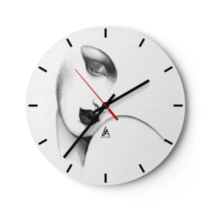 Nástenné hodiny - Minimalistický portrét ženy v odtieňoch sivej. - 30x30cm - V štýle Lempickej - Moderná nástenná dekorácia do obývacej izby, kuchyne a spálne ARTTOR