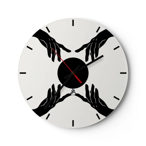 Nástenné hodiny - Čierne ruky obklopujúce tmavý kruh na svetlom pozadí - 30x30cm - Tajné znamenie - Moderná nástenná dekorácia do obývacej izby, kuchyne a spálne ARTTOR