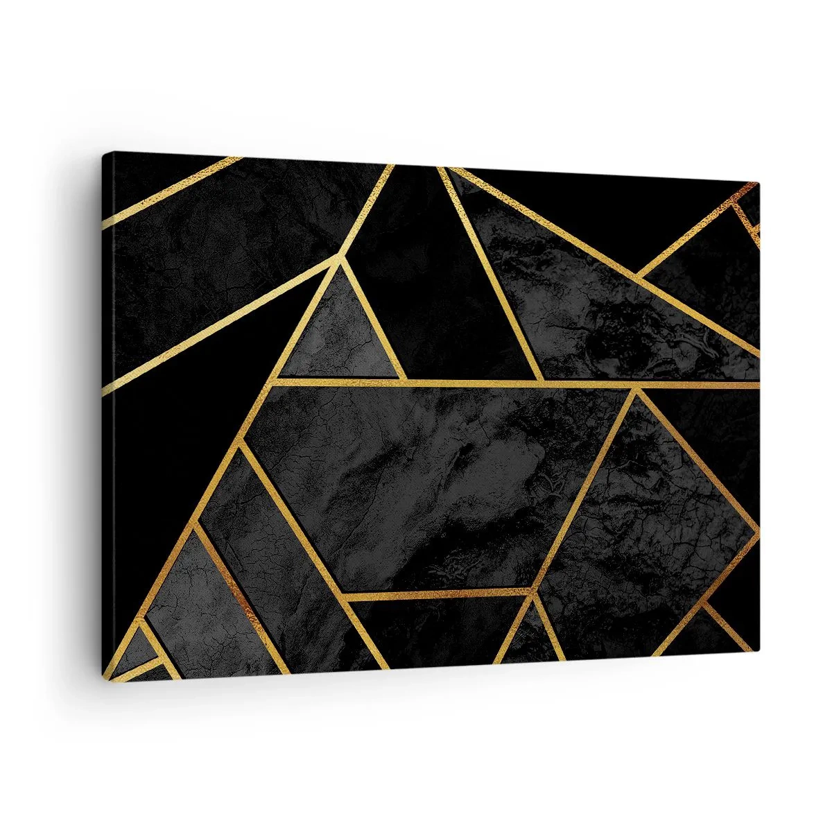 Obraz na plátne - Geometrický zlatý vzor na čiernom pozadí - 70x50cm - Temnota a svetlo - Moderná nástenná dekorácia do obývacej izby a spálne ARTTOR
