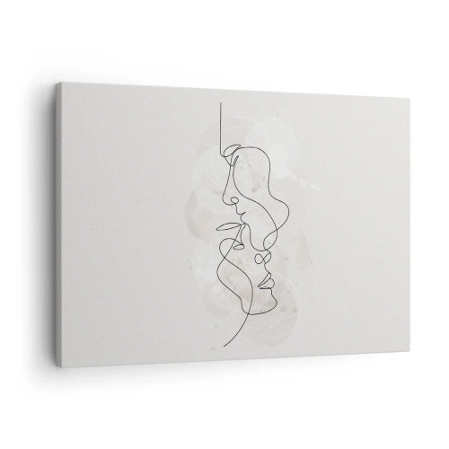 Obraz na plátne - Abstraktný obrys dvoch tvárí na svetlom pozadí - 70x50cm - Zamotaní v objatí - Moderná nástenná dekorácia do obývacej izby a spálne ARTTOR