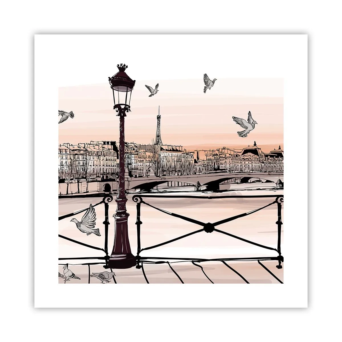Plagát - Nad strechami Paríža - 40x40 cm