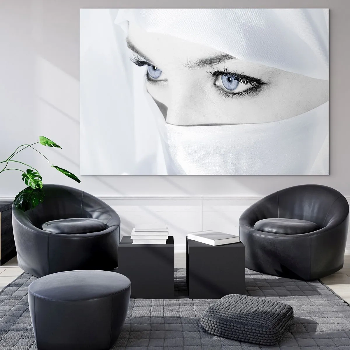 Obraz na skle - Jemný portrét s výraznými modrými očami - 70x50cm - Priamo z tisíca a jednej noci - Moderná nástenná dekorácia do obývacej izby a spálne ARTTOR