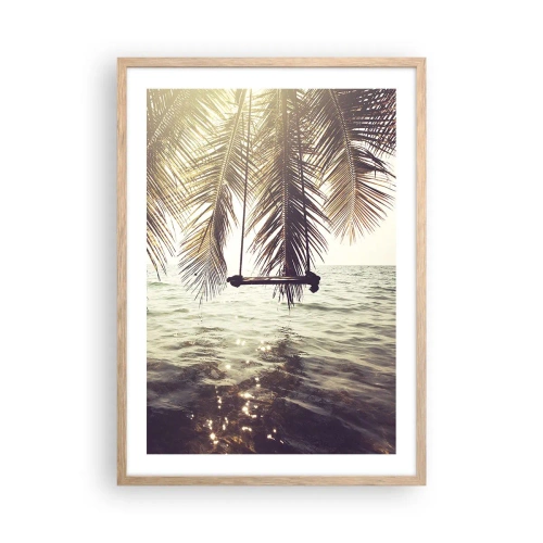 Plagát v ráme zo svetlého duba - Hojdať sa ľubovoľne v oblakoch - 50x70 cm