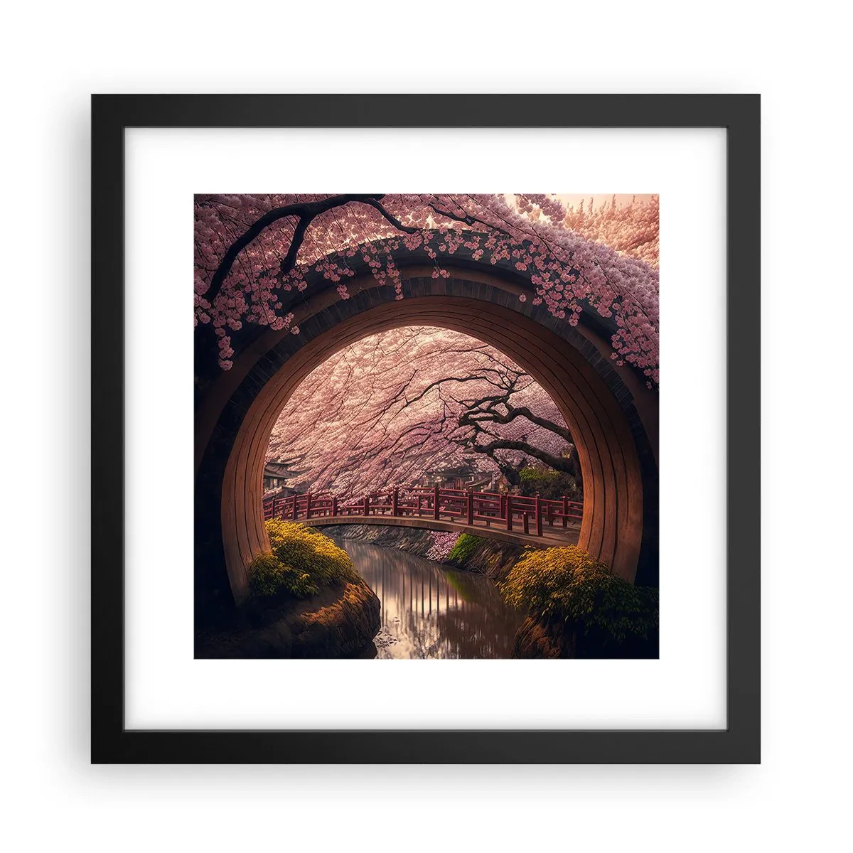 Plagát v čiernom ráme - Japonská jar - 30x30 cm
