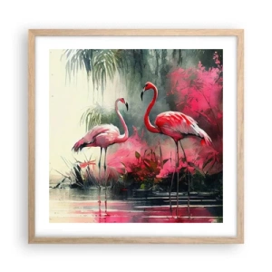 Plagát v ráme zo svetlého duba - Hodiny prírodného kúzla - 50x50 cm