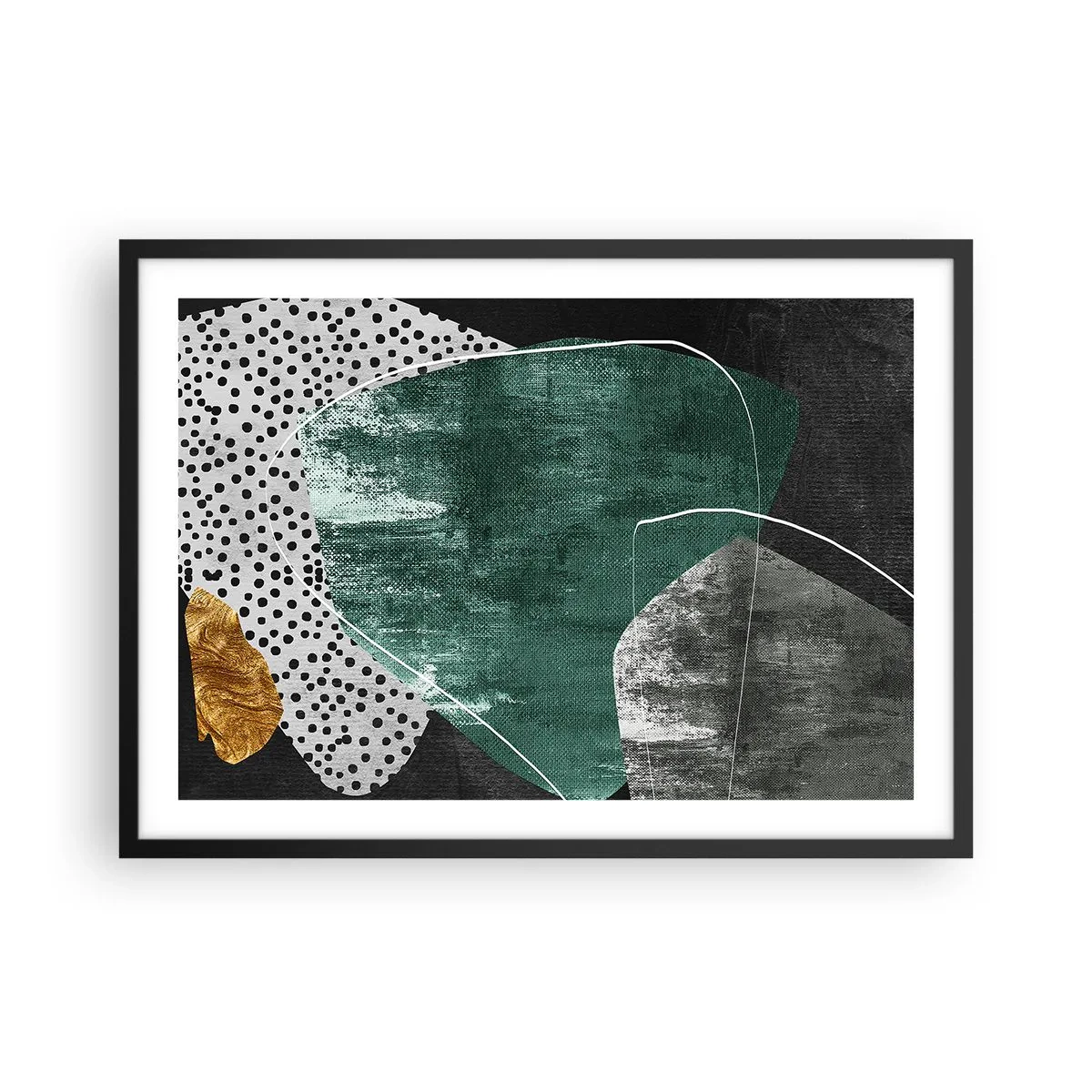 Plagát v čiernom ráme - Farebná abstrakcia so zlatou vločkou - 70x50 cm