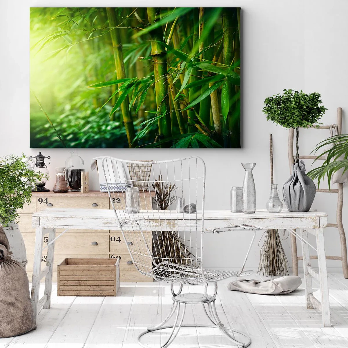 Obraz na plátne - Zelený bambusový les v mäkkom svetle - 70x50cm - Poznať samotnú zeleň - Moderná nástenná dekorácia do obývacej izby a spálne ARTTOR