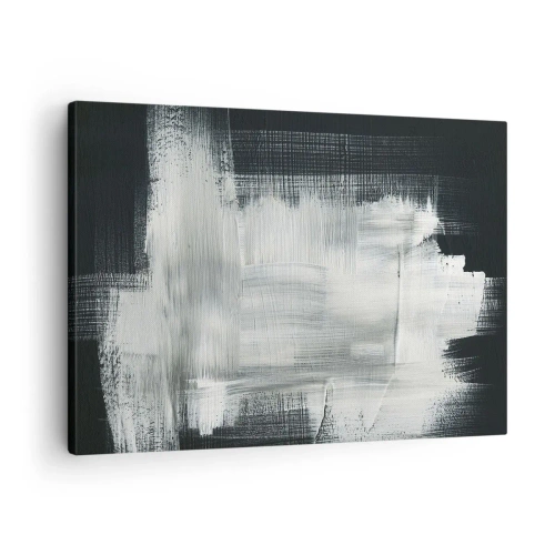 Obraz na plátne - Biele abstraktné ťahy na tmavom pozadí - 70x50cm - Utkané zvisle a vodorovne - Moderná nástenná dekorácia do obývacej izby a spálne ARTTOR