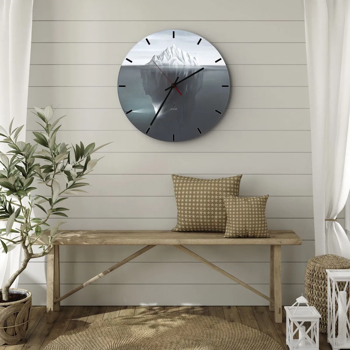 Nástenné hodiny - Ľadovec s viditeľnou podvodnou časťou v chladných tónoch - 30x30cm - Podvodné tajomstvo - Moderná nástenná dekorácia do obývacej izby, kuchyne a spálne ARTTOR