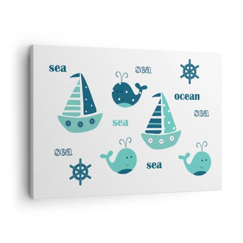 Obraz na plátne - Očarujúce námorné motívy s veľrybami a plachetnicami - 70x50cm - Cez mora a oceány - Moderná nástenná dekorácia do obývacej izby a spálne ARTTOR