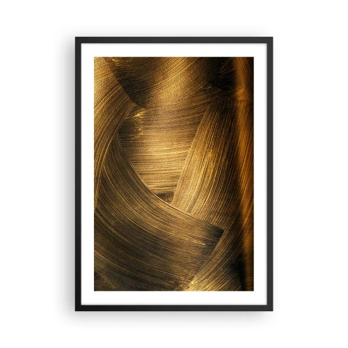 Plagát v čiernom ráme - Abstraktné zlaté ťahy štetcom na tmavom pozadí - 50x70cm - V zlatom labyrinte - Moderná nástenná dekorácia do obývacej izby a spálne ARTTOR