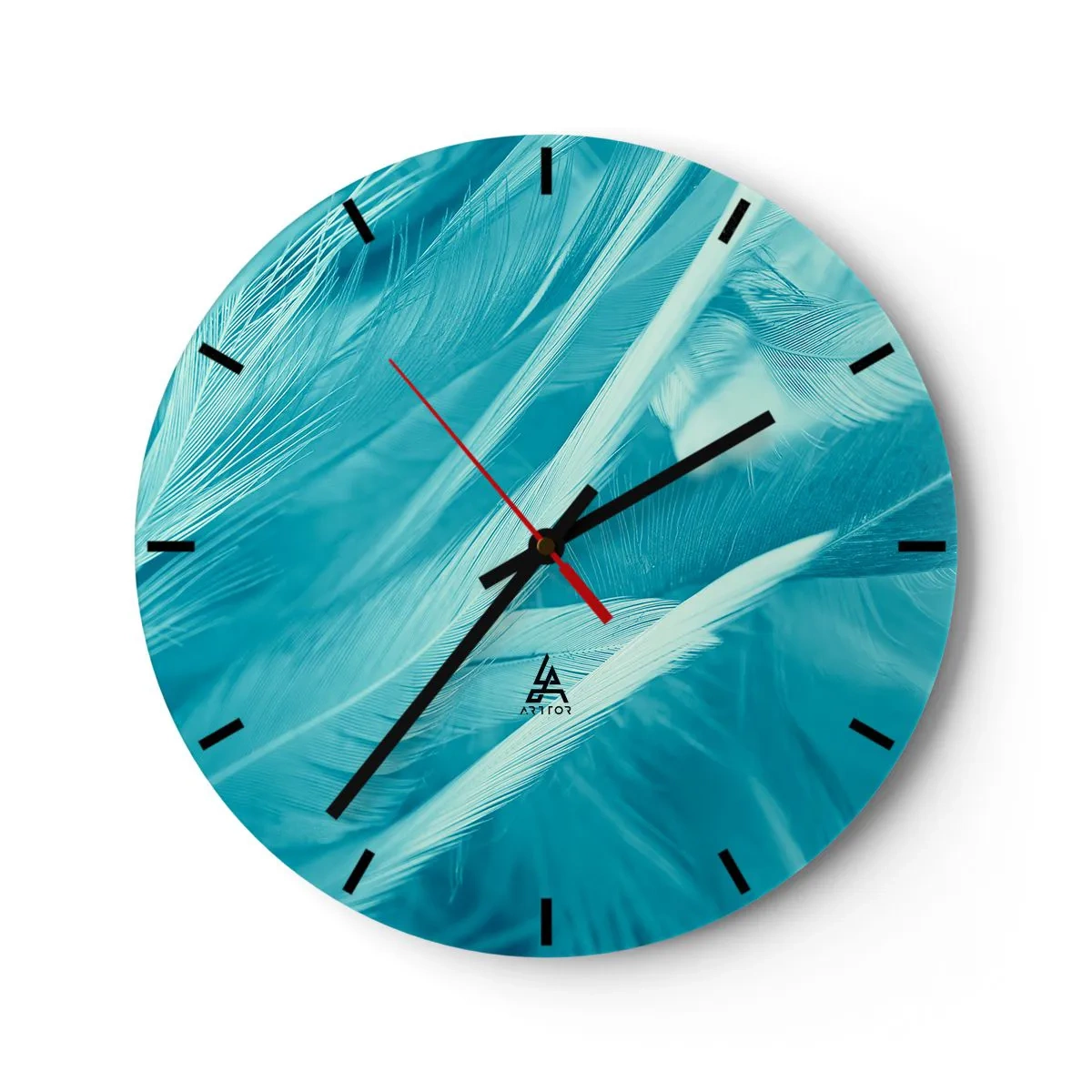Nástenné hodiny - Modré pierka v jemnom zábere - 30x30cm - Utopiť sa v páperí - Moderná nástenná dekorácia do obývacej izby, kuchyne a spálne ARTTOR