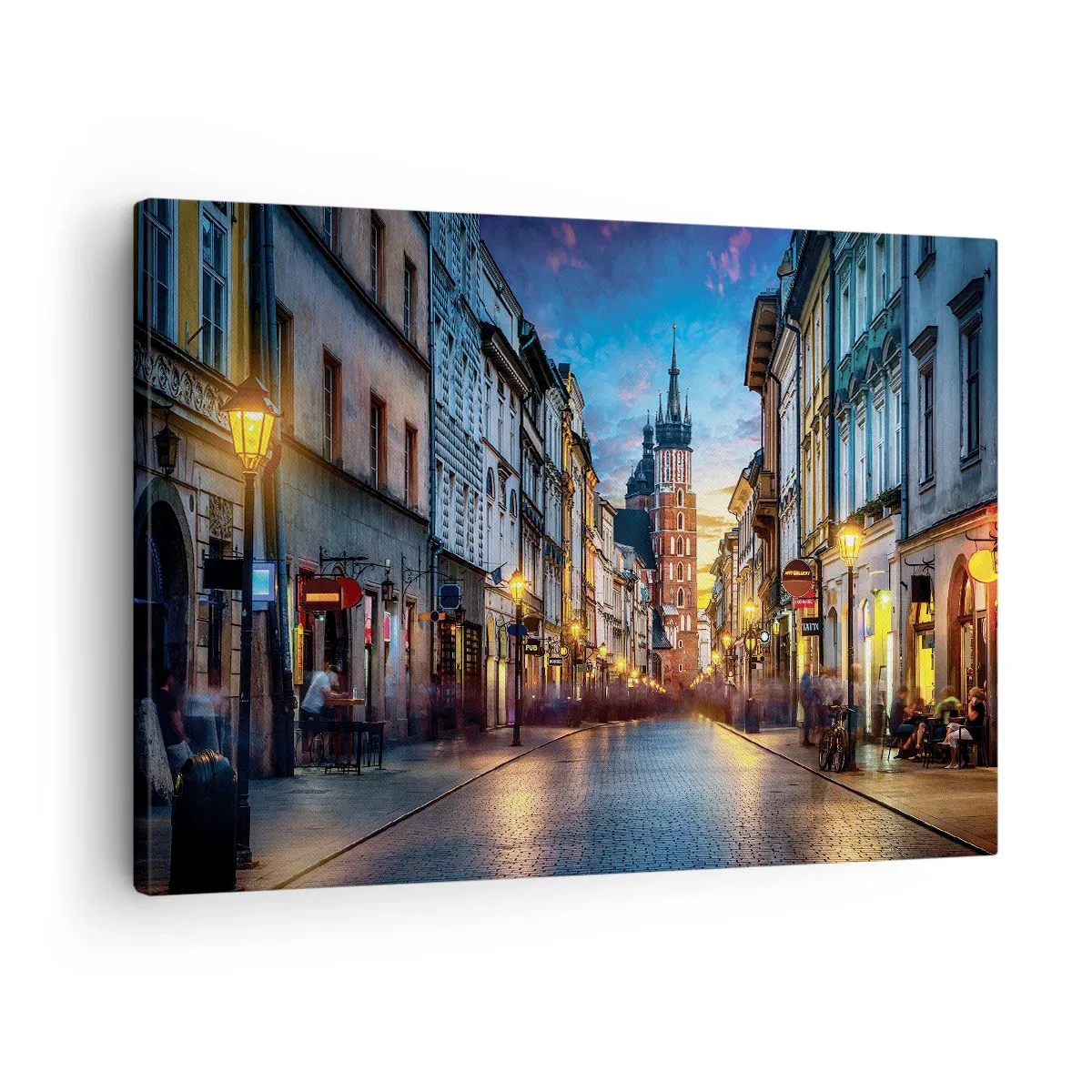 Obraz na plátne - Večerná ulica s výhľadom na krakovskú katedrálu - 70x50cm - Krakovský pôvab - Moderná nástenná dekorácia do obývacej izby a spálne ARTTOR
