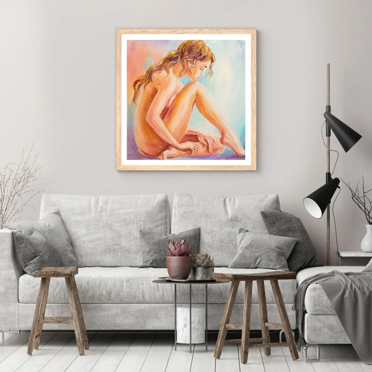 Plagát v ráme zo svetlého duba - Akt mladosti - 40x40 cm
