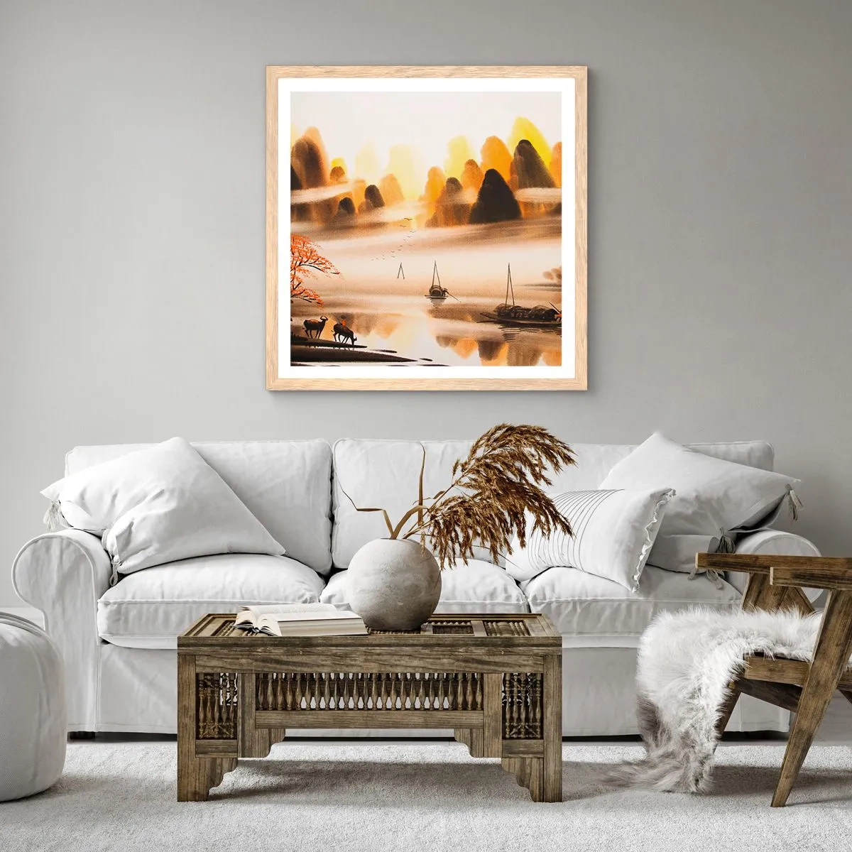 Plagát v ráme zo svetlého duba - Ďalej ako na Ďalekom východe - 60x60 cm