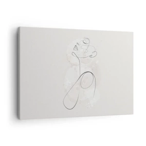 Obraz na plátne - Minimalistická kontúra tváre s kvetom na svetlom pozadí - 70x50cm - Špirála krásy - Moderná nástenná dekorácia do obývacej izby a spálne ARTTOR