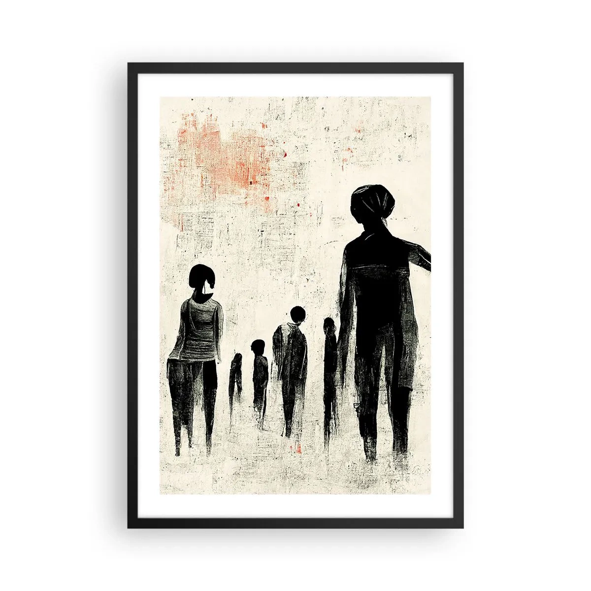 Plagát v čiernom ráme - Abstraktná ilustrácia postavy v monochromatických farbách - 50x70cm - Proti samote - Moderná nástenná dekorácia do obývacej izby a spálne ARTTOR
