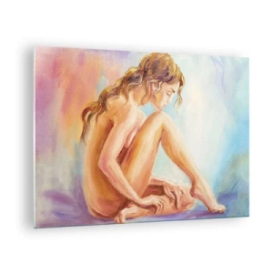 Obraz na skle - Žena v jemnom odraze na pozadí pastelových farieb - 70x50cm - Akt mladosti - Moderná nástenná dekorácia do obývacej izby a spálne ARTTOR