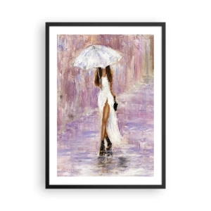 Plagát v čiernom ráme - Žena s dáždnikom v daždi - 50x70cm - V ľaliovom daždi - Moderná nástenná dekorácia do obývacej izby a spálne ARTTOR