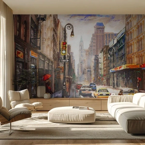 Samolepiaca Fototapeta Deluxe Sticker - New York – farebný aj v daždi - New York, Mesto, Manhattan - 100x70 cm