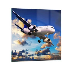 Obraz na skle - Cestovanie v bielej a blankytnej - 30x30 cm