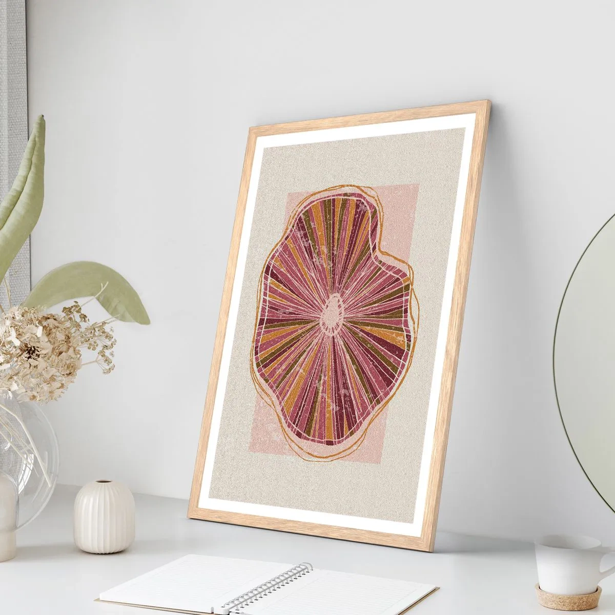 Plagát v ráme zo svetlého duba - Radiálna abstrakcia - 61x91 cm