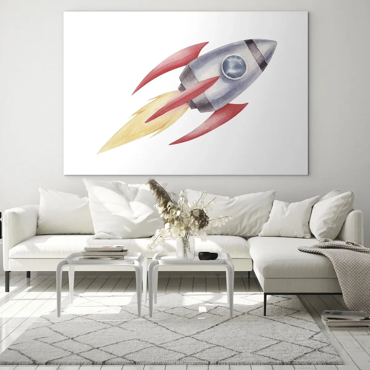Obraz na skle - Farebná raketa letiaca cez vesmír - 70x50cm - Vyššie, rýchlejšie, ďalej - Moderná nástenná dekorácia do obývacej izby a spálne ARTTOR