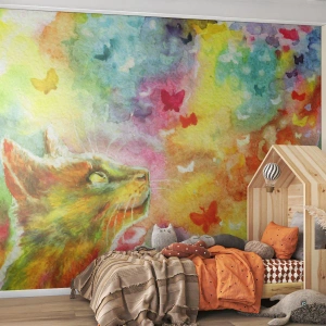 Fototapeta Premium Sand - Nezmysly v mačacom raji - Zvieratá, Cat, Motýľ - 500x350 cm