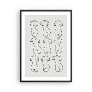 Plagát v čiernom ráme - Minimalistická ilustrácia ženských siluet v čiernych obrysoch. - 50x70cm - Iba Venuša - Moderná nástenná dekorácia do obývacej izby a spálne ARTTOR