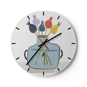 Nástenné hodiny - Dekoratívne umelecké dielo s vázou a suchými kvetmi - 30x30cm - Makové kvety - Moderná nástenná dekorácia do obývacej izby, kuchyne a spálne ARTTOR