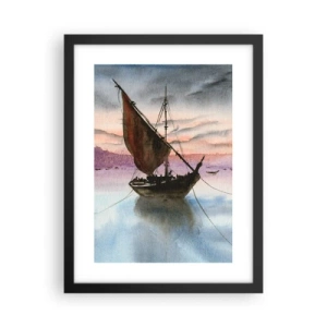 Plagát v čiernom ráme - Večer v prístave - 30x40 cm