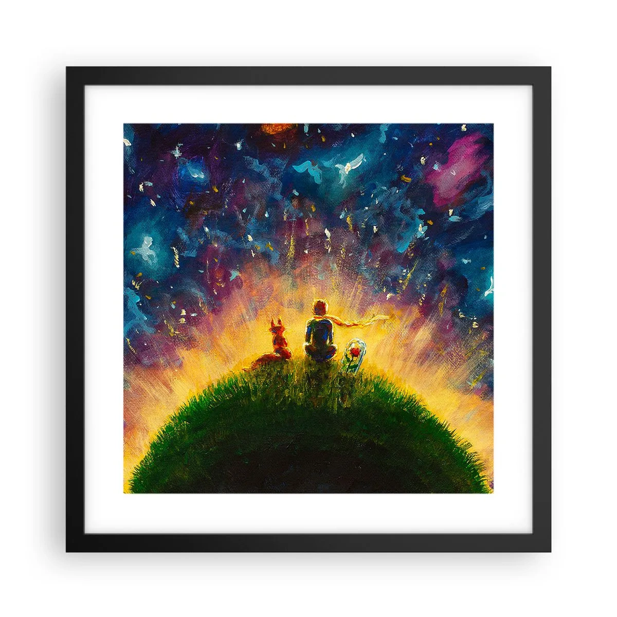 Plagát v čiernom ráme - Láska a priateľstvo - celý svet - 40x40 cm