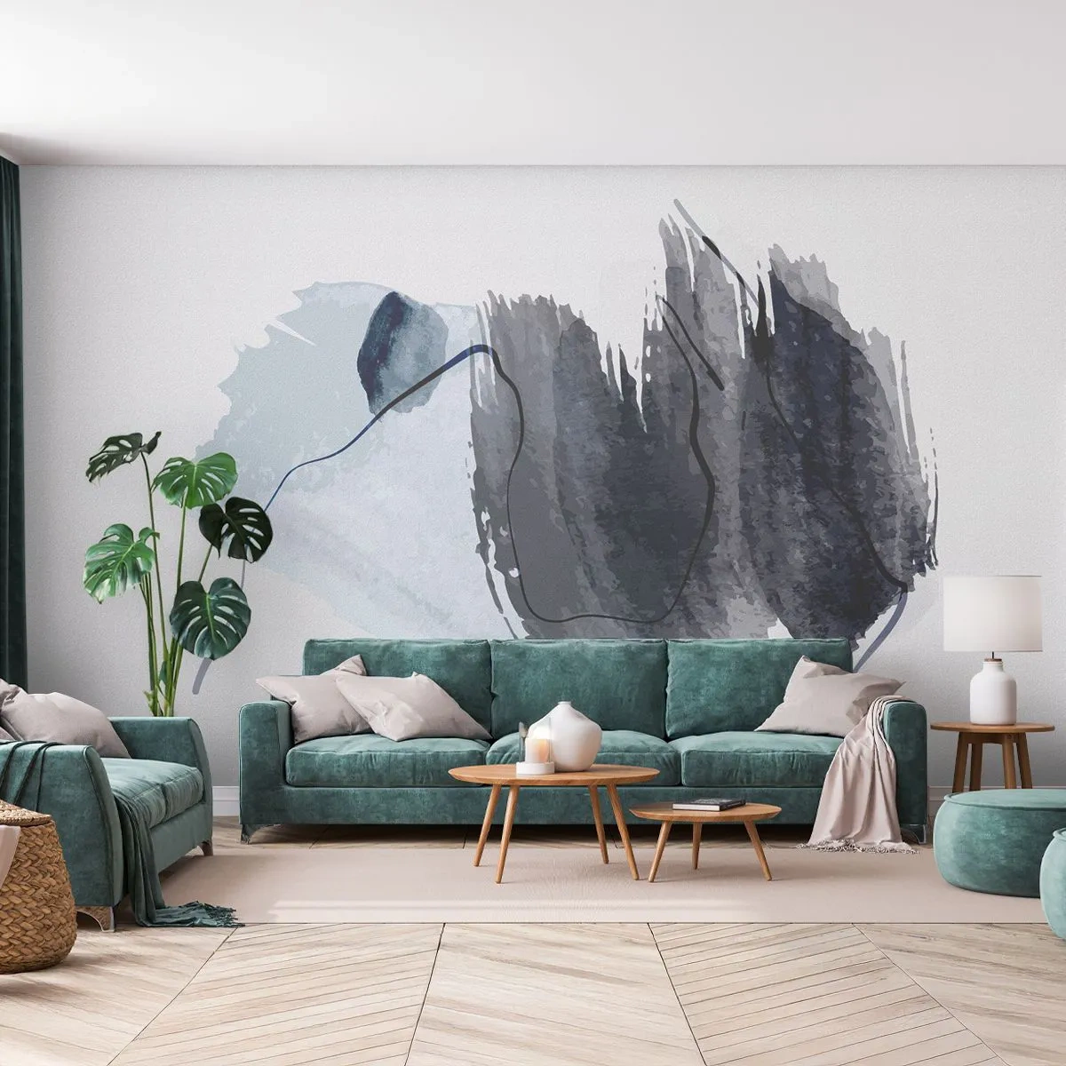 Fototapeta Standard Eco - Abstraktné ťahy štetcom v odtieňoch sivej a námorníckej modrej - 100x70cm - Intenzita a pohyb - Moderná nástenná dekorácia do obývacej izby a spálne ARTTOR