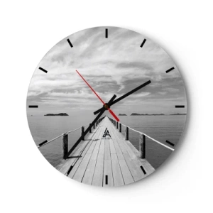 Nástenné hodiny - Mólo vedúce do diaľky nad pokojnou hladinou mora - 30x30cm - Čo tak cesta… - Moderná nástenná dekorácia do obývacej izby, kuchyne a spálne ARTTOR